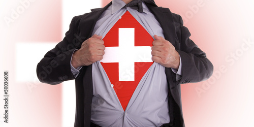 Business man with Swiss flag t-shirt