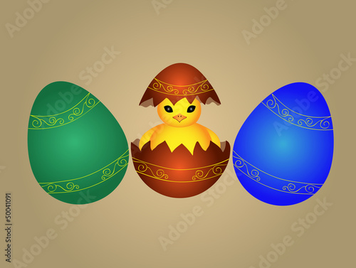 Cute Easter chicken in egg shell