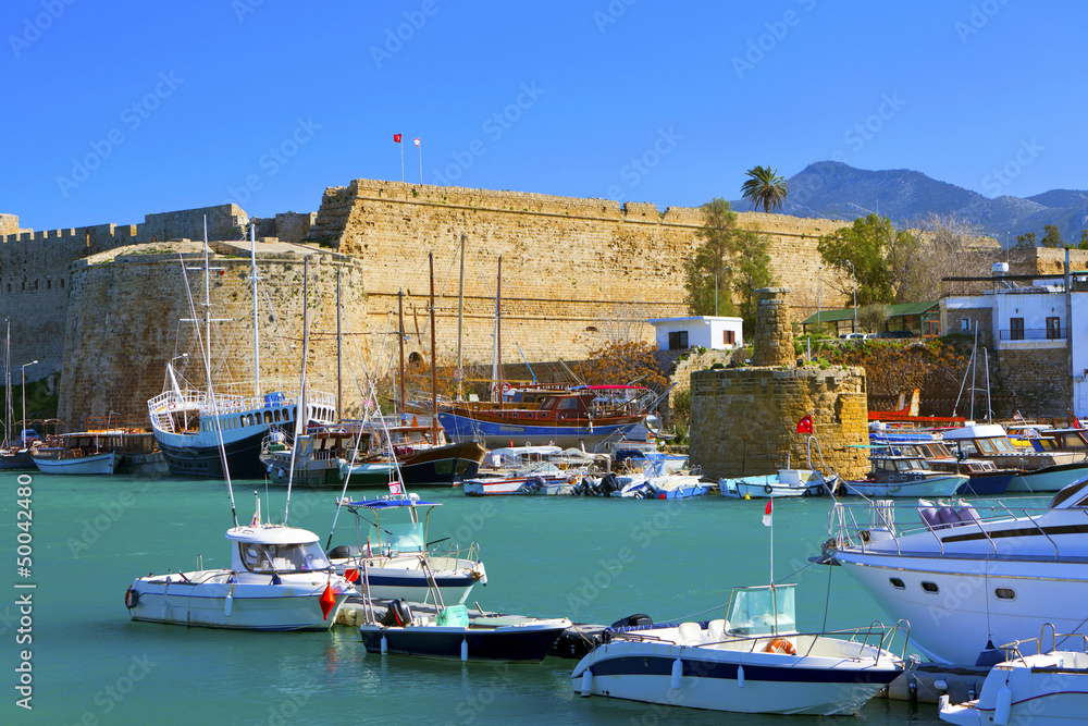 Harbour and medieval castle in Kyrenia, North Cyprus.