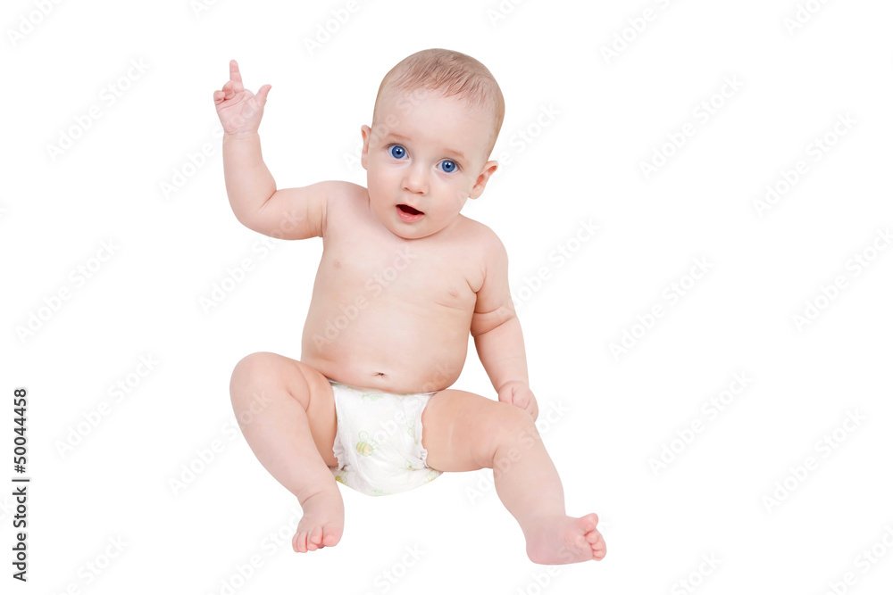 Six month baby points his finger Six month baby points his finger