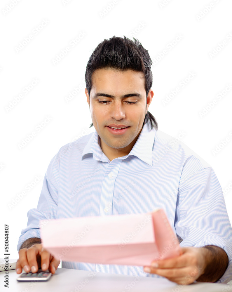A young man holding papers, isolated on white background A young man holding papers, isolated on white background