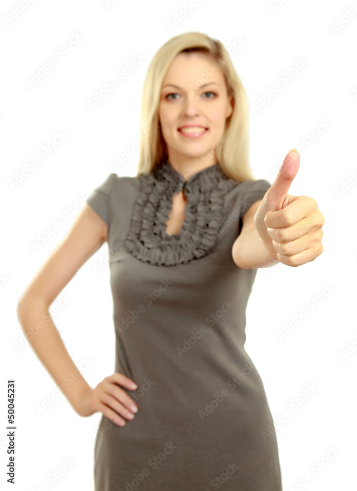 Portrait of a beautiful young woman showing ok Portrait of a beautiful young woman showing ok