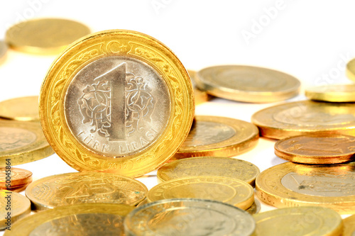 Coins over white background