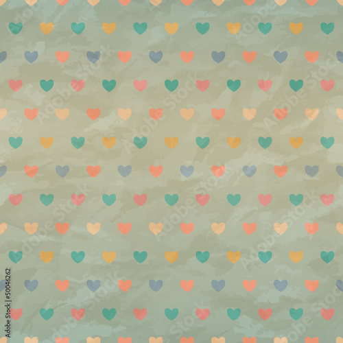 Crumpled retro seamless with coloured hearts