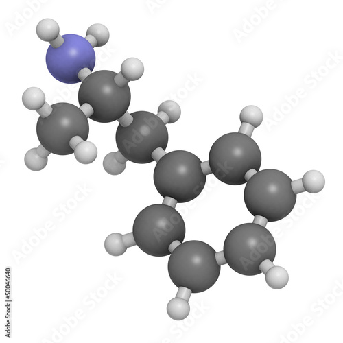 Amphetamine stimulant molecule, chemical structure. photo