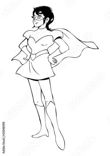 Outline illustration of a woman figure in superhero suit