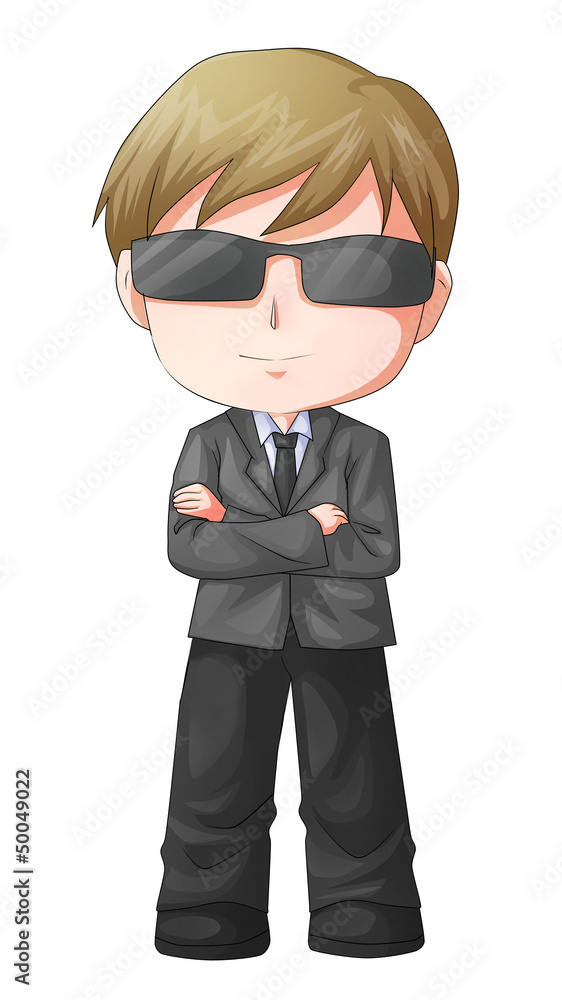 Cute cartoon illustration of a man figure in a suit and sunglass