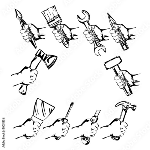 hand holding tool  set vector