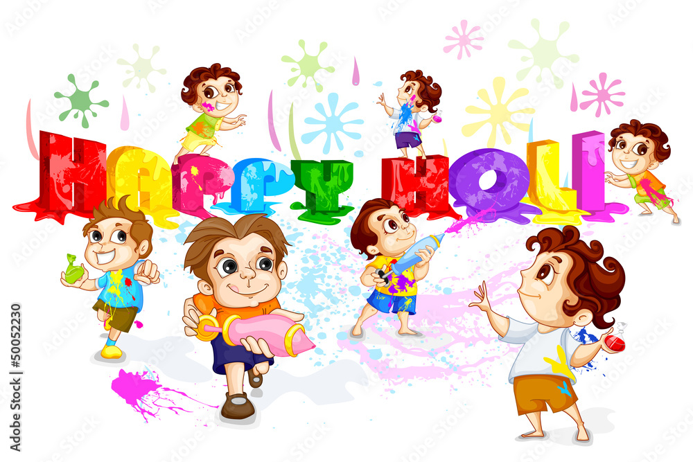 vector illustration of kids playing Holi festival vector illustration of kids playing Holi festival