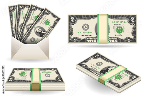 set of two dollars banknotes