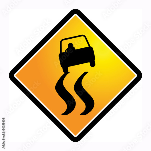 Slippery road sign, vector illustration