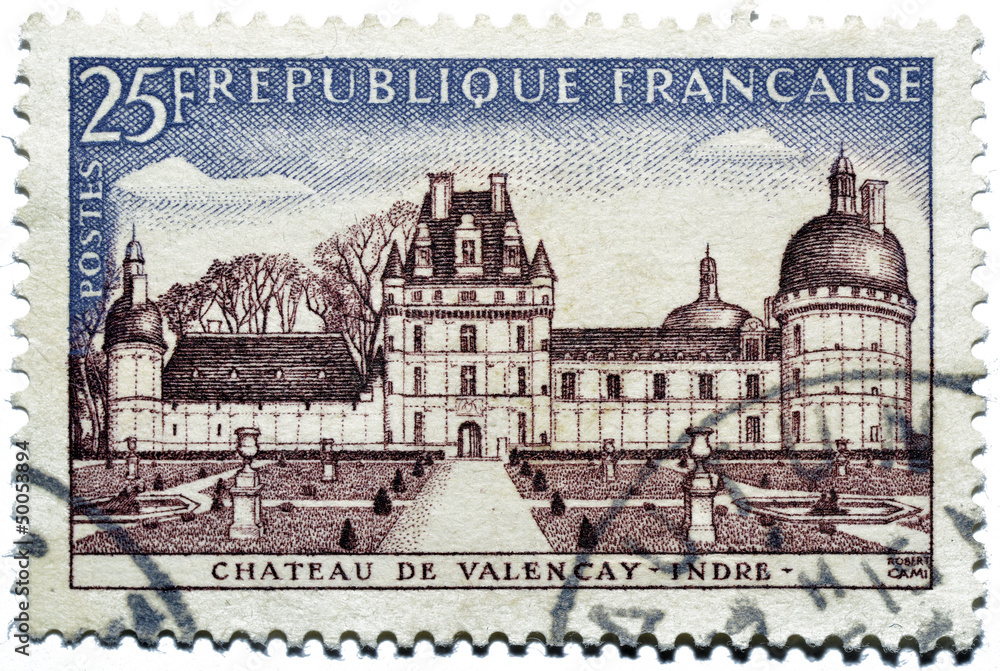 Stamp with castle of Valençay in France