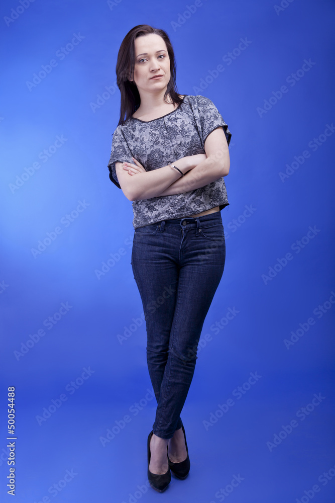 Full body beautiful girl on blue background Full body beautiful girl on blue background