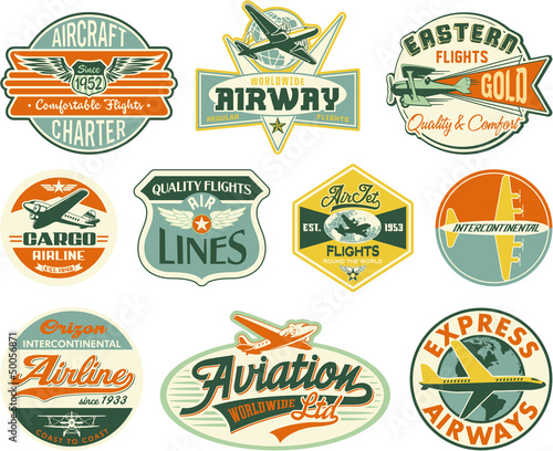 Aviation vector vintage labels collection