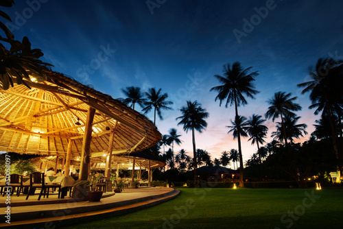 Bungalows at sunset in thailand paradise © dell