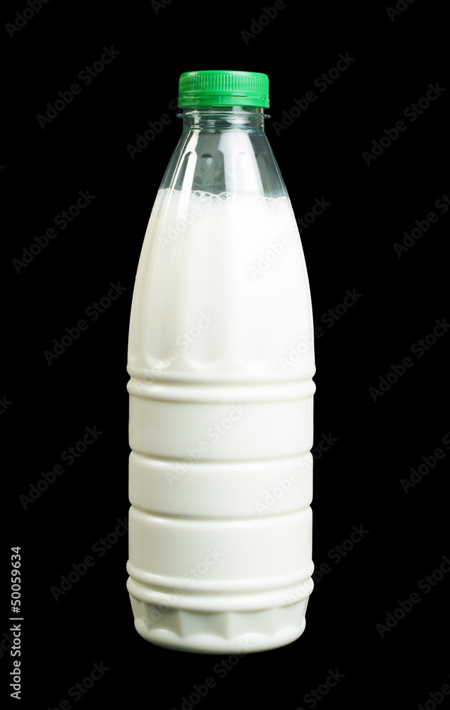 Plastic transparent bottle with milk Plastic transparent bottle with milk