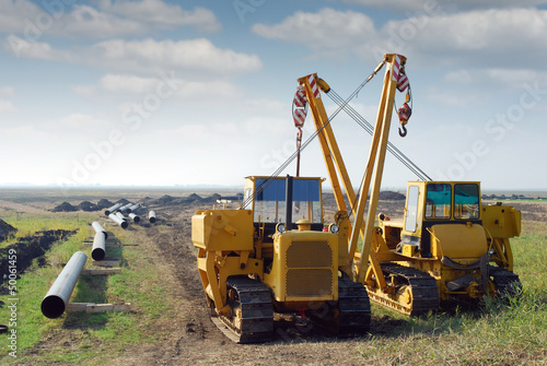 heavy machinery and gas pipeline construction site