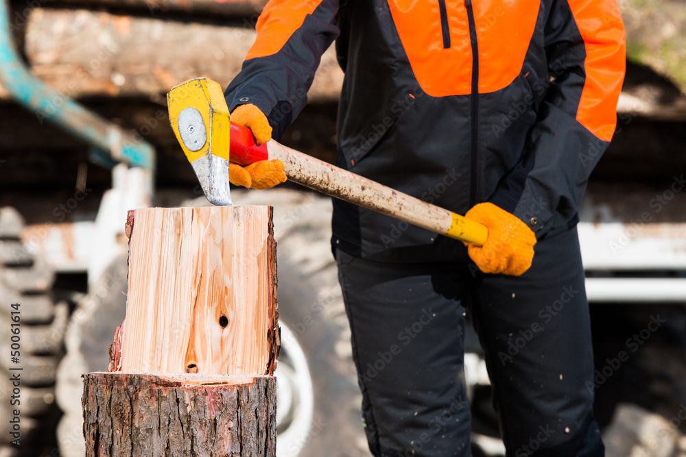 Holzhacken - Hackstock - Axt Stock-Foto | Adobe Stock