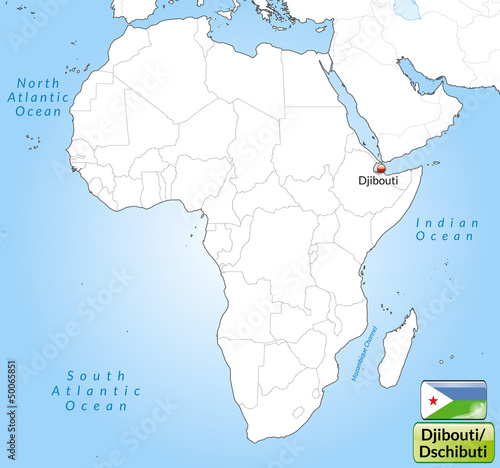 Übersichtskarte von Dschibuti mit Landesflagge