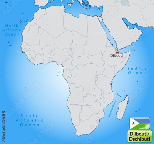 Übersichtskarte von Dschibuti mit Landesflagge