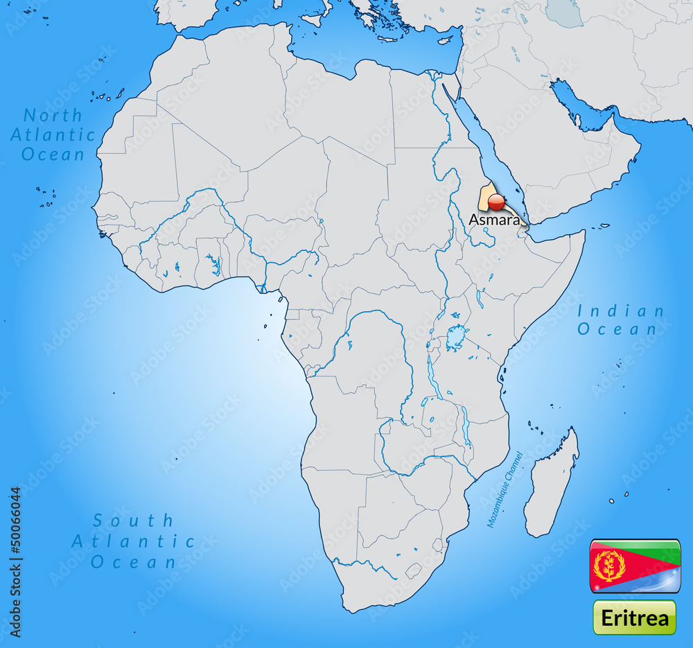 Übersichtskarte von Eritrea mit Landesflagge