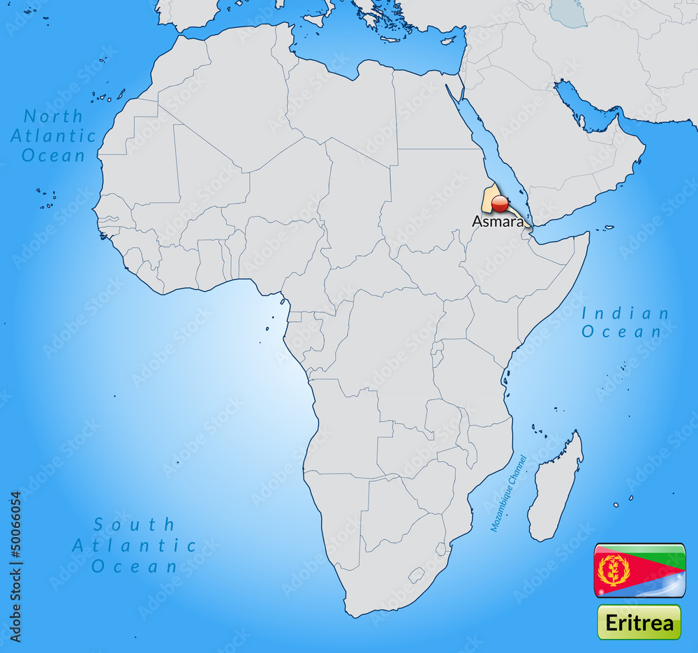 Übersichtskarte von Eritrea mit Landesflagge