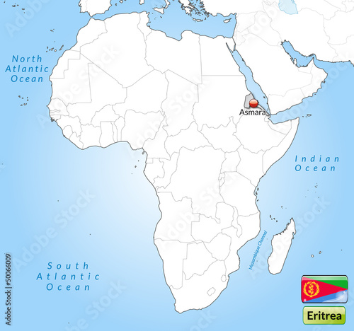 Übersichtskarte von Eritrea mit Landesflagge