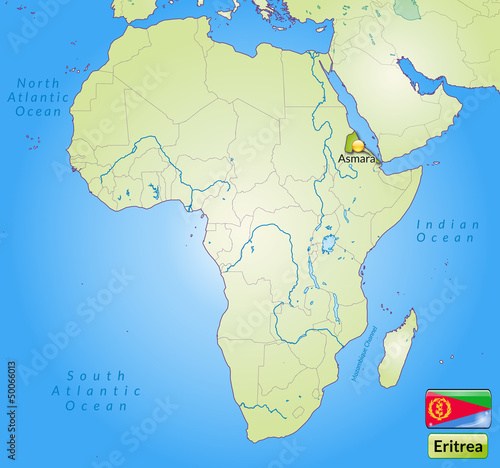Übersichtskarte von Eritrea mit Landesflagge