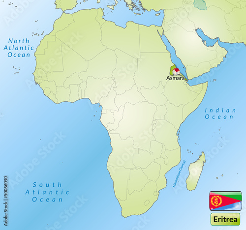 Übersichtskarte von Eritrea mit Landesflagge