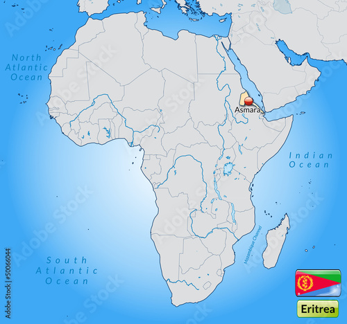 Übersichtskarte von Eritrea mit Landesflagge