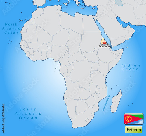 Übersichtskarte von Eritrea mit Landesflagge