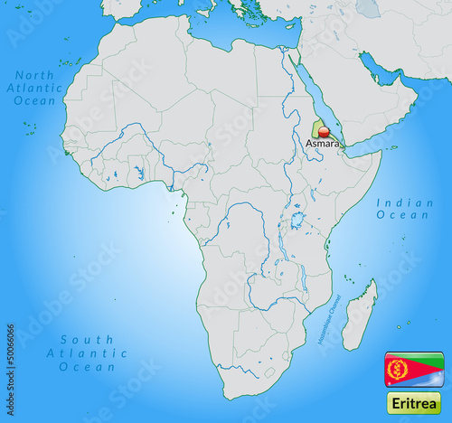 Übersichtskarte von Eritrea mit Landesflagge