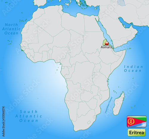 Übersichtskarte von Eritrea mit Landesflagge