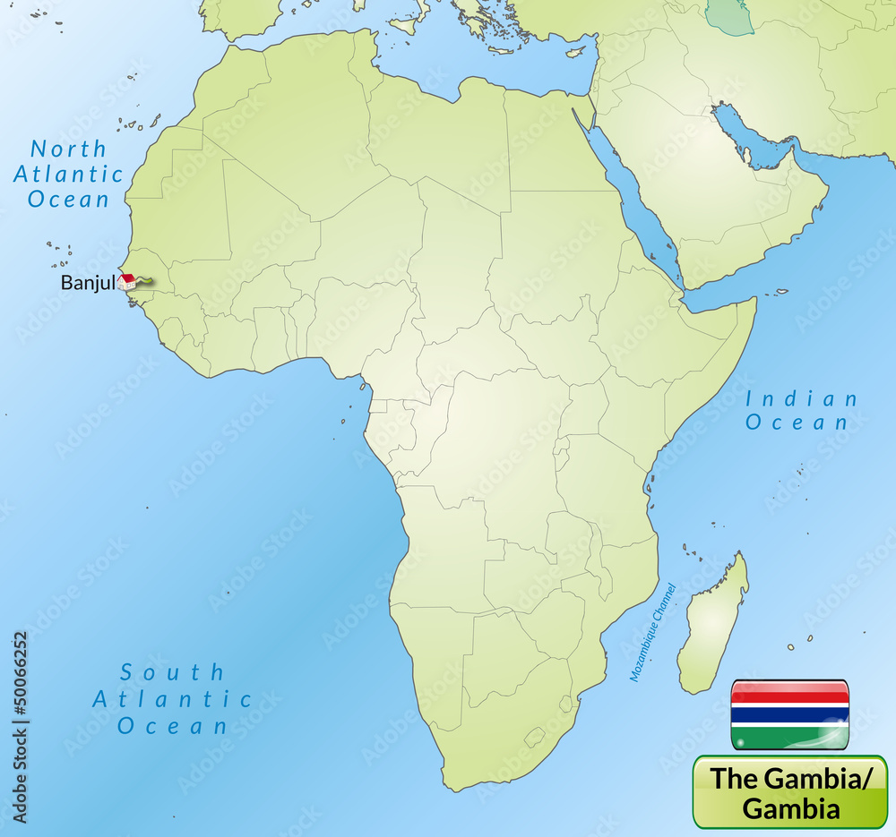 Obraz premium Übersichtskarte von Gambia mit Landesflagge