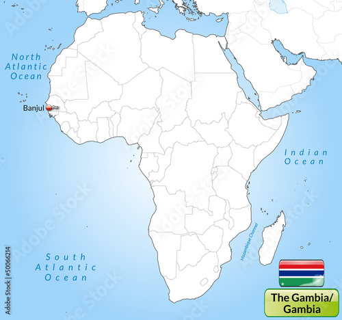 Übersichtskarte von Gambia mit Landesflagge