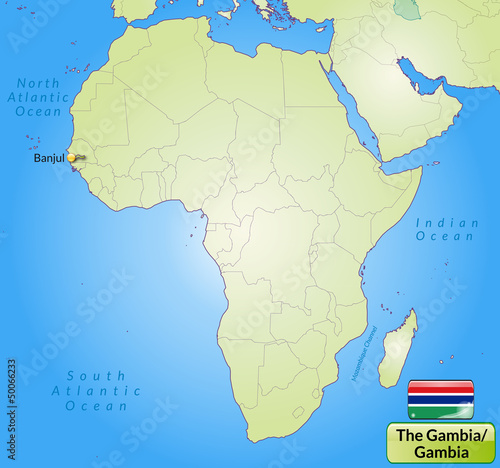   bersichtskarte von Gambia mit Landesflagge