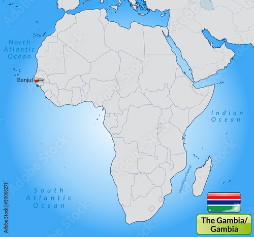 Übersichtskarte von Gambia mit Landesflagge