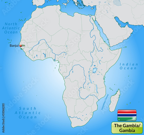 Übersichtskarte von Gambia mit Landesflagge