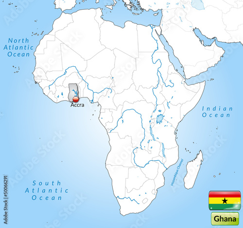 Übersichtskarte von Ghana mit Landesflagge