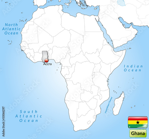 Übersichtskarte von Ghana mit Landesflagge