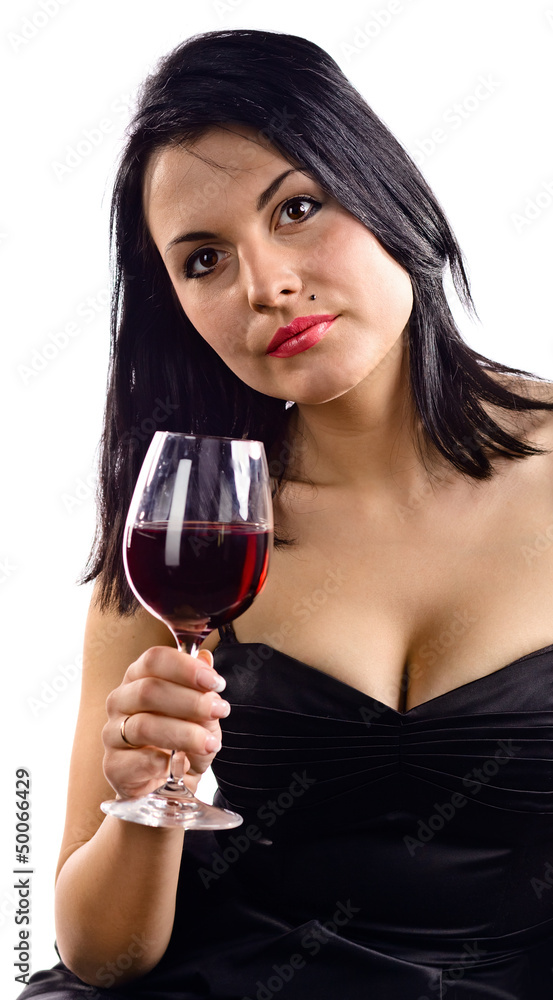 young beautiful woman with red wine young beautiful woman with red wine