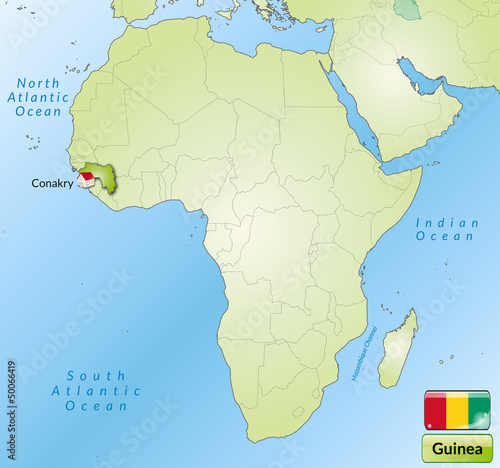 Übersichtskarte von Guinea mit Landesflagge