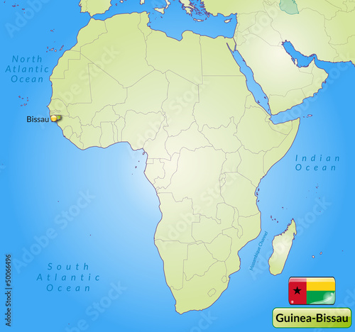 Übersichtskarte von Guinea-Bissau mit Landesflagge