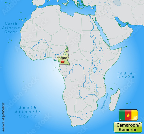 Übersichtskarte von Kamerun mit Landesflagge