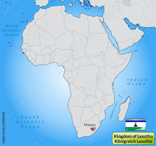 Übersichtskarte von Lesotho mit Landesflagge
