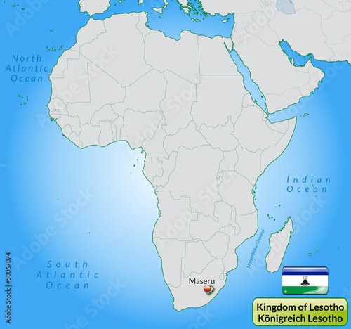 Übersichtskarte von Lesotho mit Landesflagge