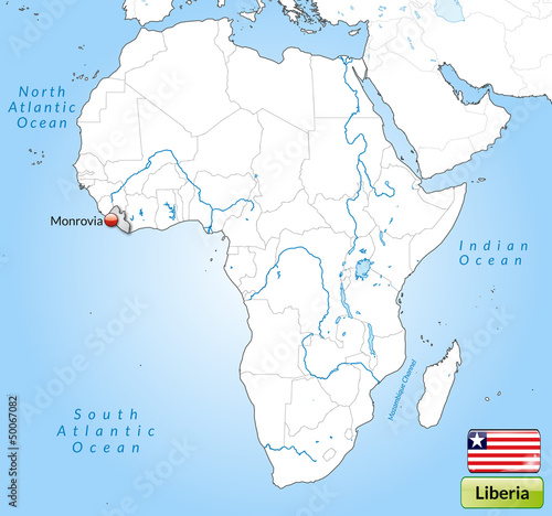 Übersichtskarte von Liberia mit Landesflagge