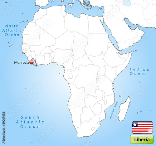 Übersichtskarte von Liberia mit Landesflagge