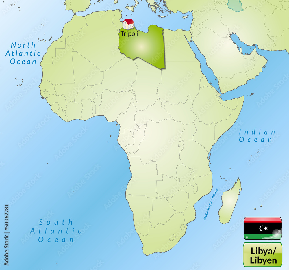 Übersichtskarte von Libyen mit Landesflagge