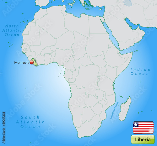 Übersichtskarte von Liberia mit Landesflagge